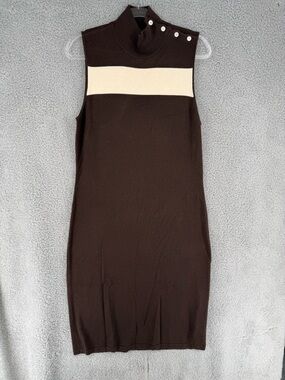 Sleeveless Mock Neck Knit Dress with Ivory Stripe ralph lauren
